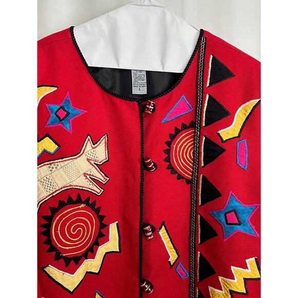 Indigo Moon Vintage Embroidered Button Up Jacket Glass Bead Buttons Size L - Picture 2 of 9